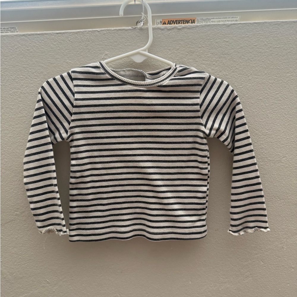 Zara Black & White Striped Long-Sleeve Kids Tee